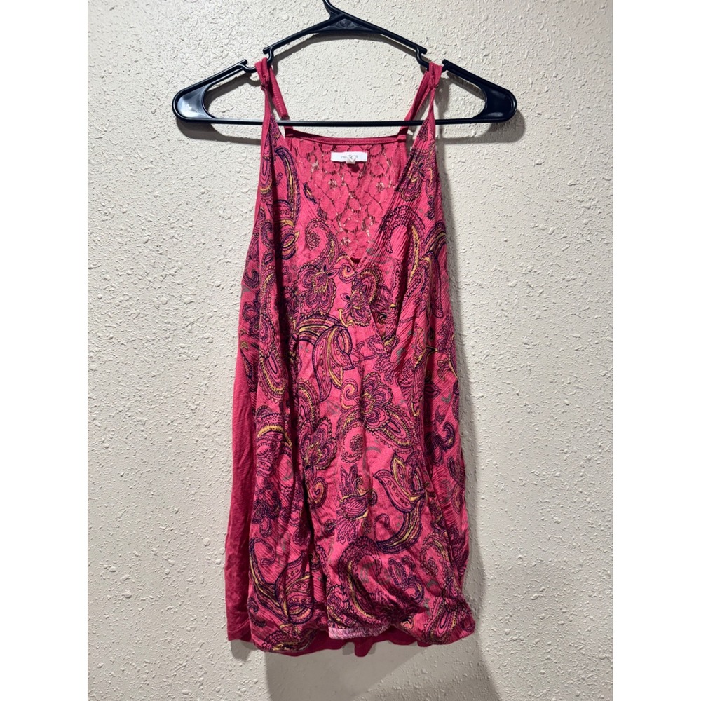 Maurices Pink Paisley Lace Back Surplice Tank Top Boho Camisole Small